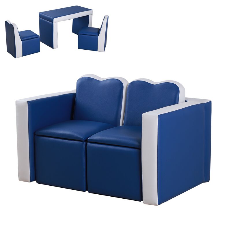Blue Kids' Multitasker: 2-in-1 Sofa/Table Set with Storage