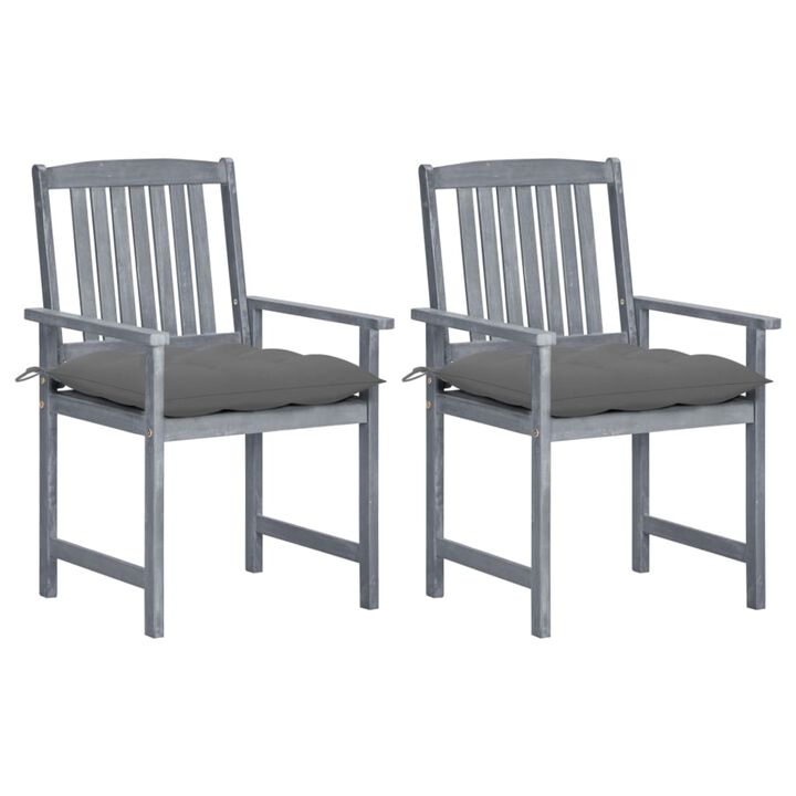 vidaXL Director's Chairs with Cushions 2 pcs Gray Solid Acacia Wood