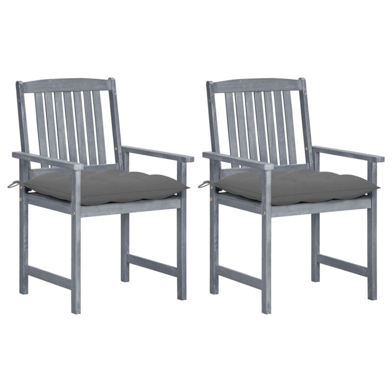 vidaXL Director's Chairs with Cushions 2 pcs Gray Solid Acacia Wood