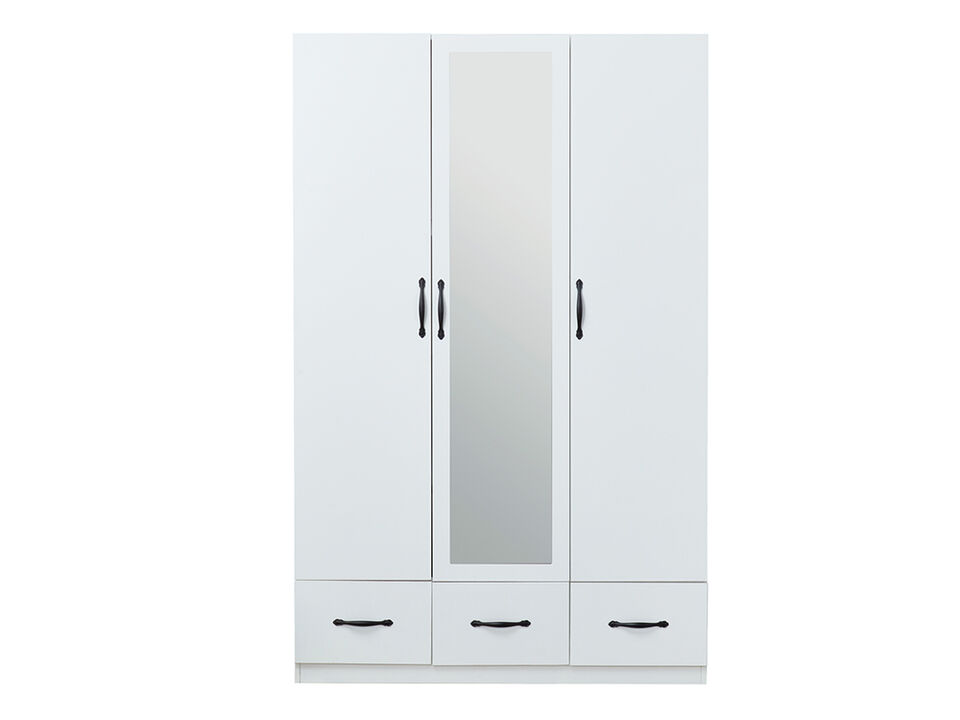 White Armoire Wardrobe Closet with 3 Doors Wooden Bedroom Armoires Clothes, Wood Wardrobe Closets Storage Cabinet with Hanging Rod Shelves Drawers Closets