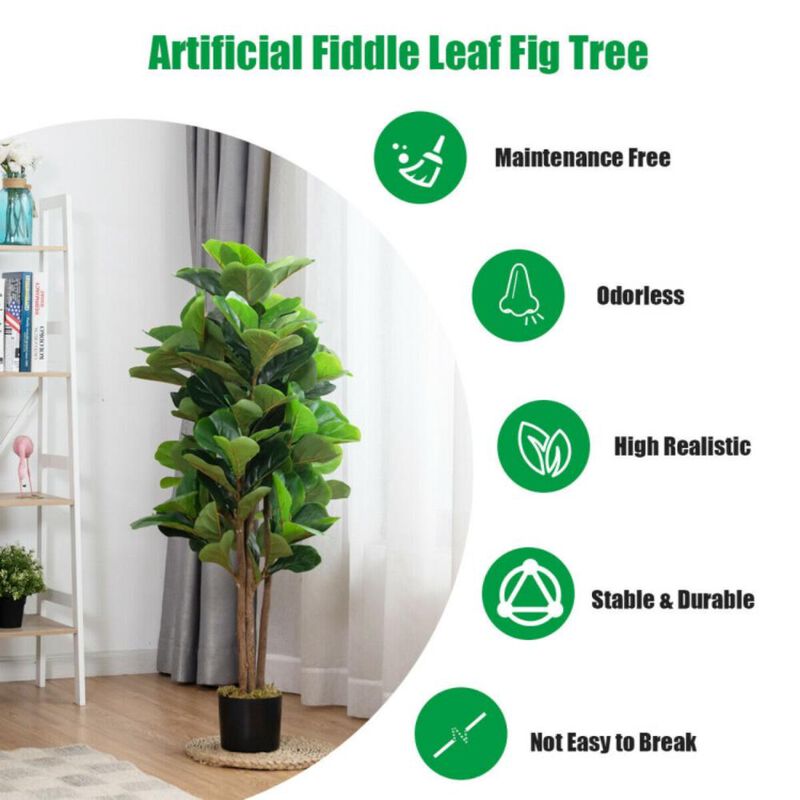 Hivvago 4 Feet Artificial Fiddle Leaf Fig Tree Decorative Planter