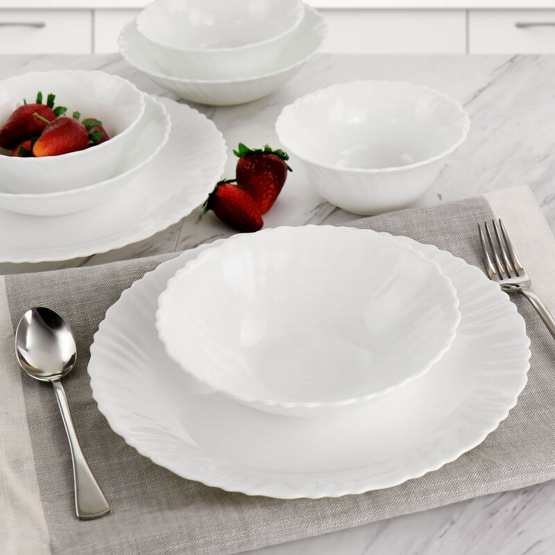 Gibson Ultra Radley 12 Piece Tempered Opal Glass Dinnerware Set in White