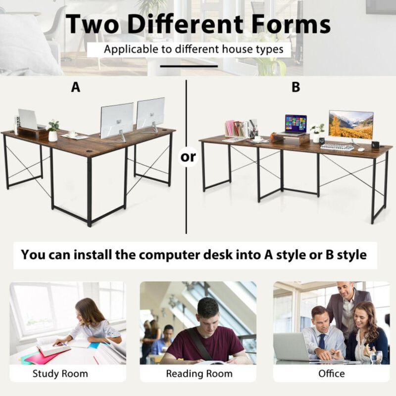 Hivvago 95 Inch 2-Person L-Shaped Long Reversible Computer Desk with Monitor Stand