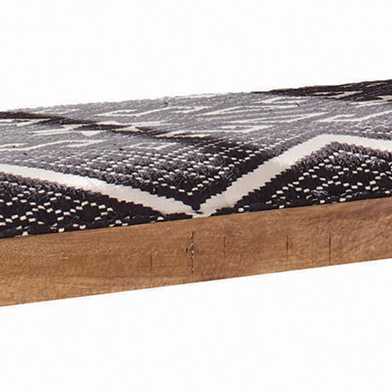 Fabric Upholstered Wooden Bench with Tapered Legs, Brown and Blue-Benzara