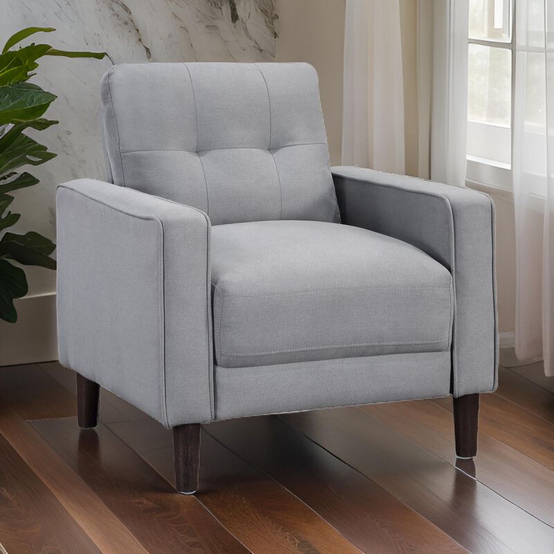 Bow 32 Inch Accent Chair, Grid Tufted, Track Arms, Self Welt Trim, Gray - Benzara