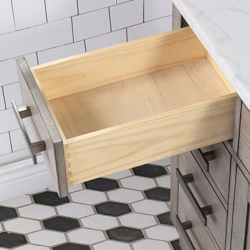 Chestnut 48 In. Single Sink Carrara White Marble Countertop Bath Vanity In Grey Oak with Oil Rubbed Bronze Hardware