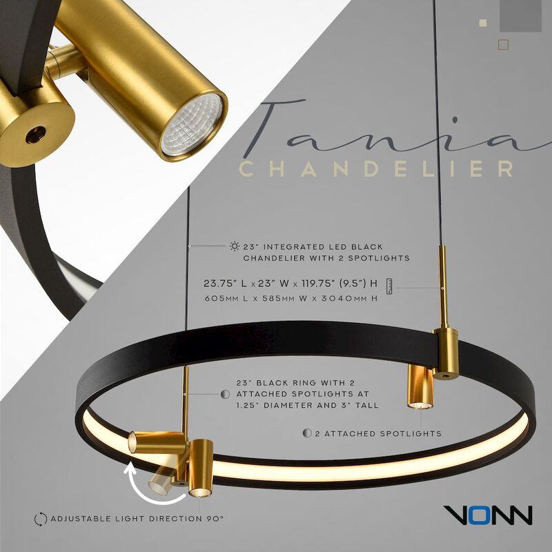 VONN Lighting 100-277V Pendant Light Height Adjustable Integrated LED Black Chandelier