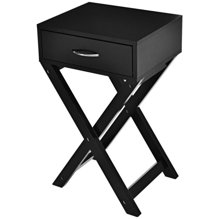 Hivvago Design Sofa Side Table with X-Shape Drawer for Living Room Bedroom