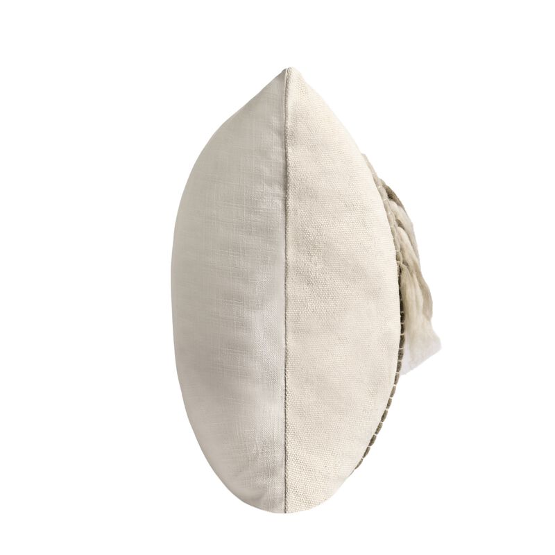 Broz Accent Throw Pillow, 20 Inch Wool Applique, Ivory Cotton Linen - Benzara