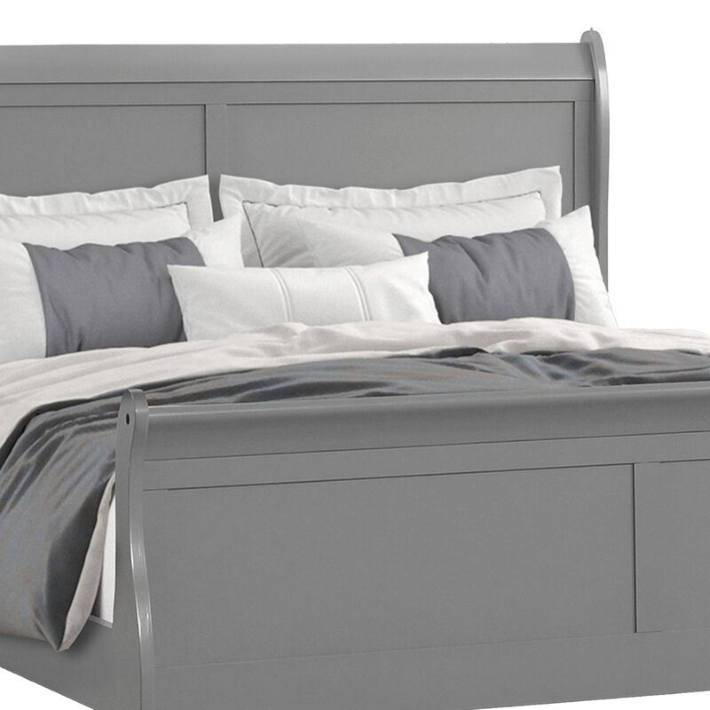 Ryla Queen Size Bed, Sleigh Panel Headboard, Classic Light Gray Solid Wood