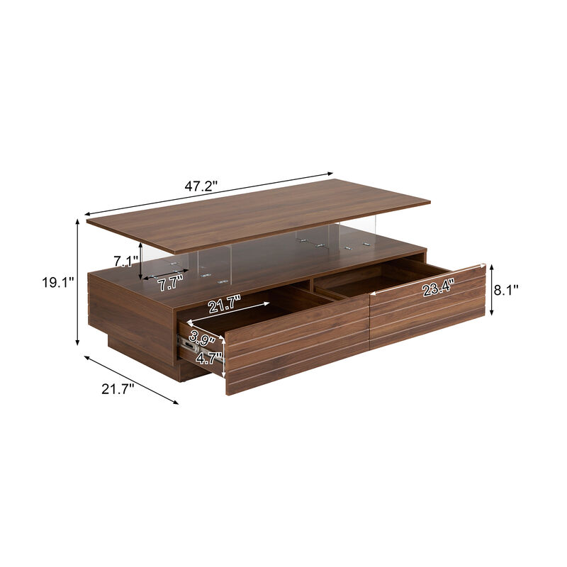Merax Modern Rectangular Coffee Table with LED Lights