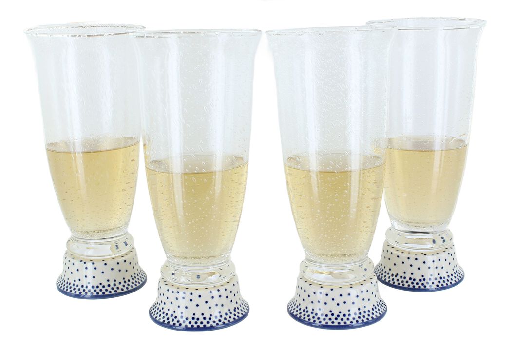 Blue Rose Polish Pottery Garden Bouquet 4 Piece Beer Glass Set