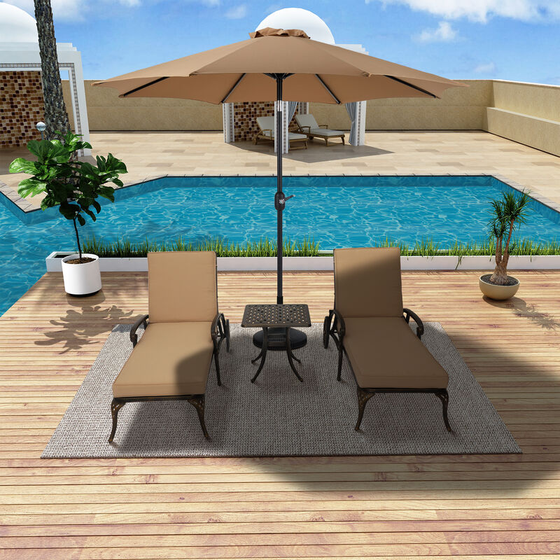 MONDAWE 3-Piece Outdoor Chaise Lounge with Cushion and Cast Aluminum Side Table