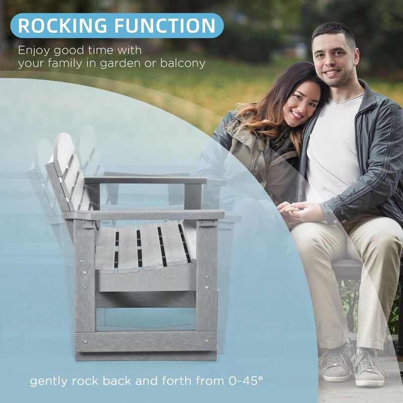 Light Gray Glider Bench: HDPE Slatted Frame Outdoor Loveseat