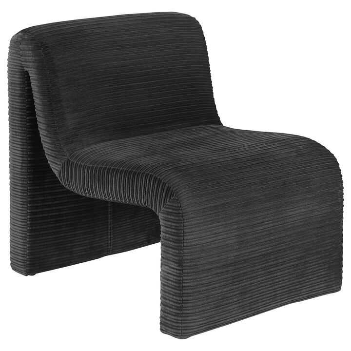 Adira Accent Chair, Modern Curved Armless Body, Ribbed Black Fabric - Benzara