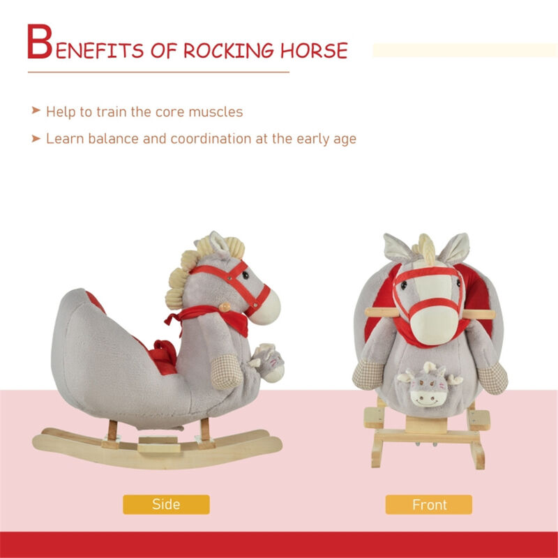 Toddler Rocking Horse, Plush Ride-On Toy for Babies with Soft Seat and Safety Handles