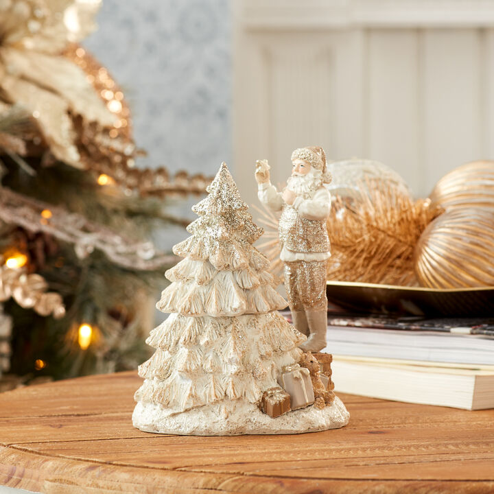 Santa with Tree (Set of 2) Resin 3 AAA Batteries, Not Included