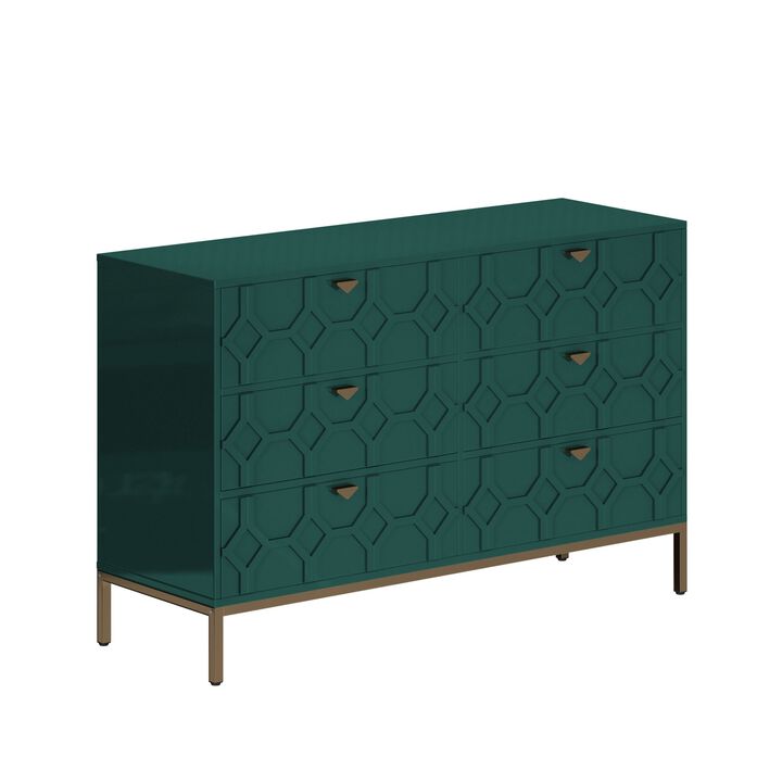 31.77 in. H Freestanding Storage Cabinet Green 6 Drawer Accent Cabinet