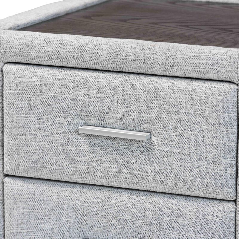 Baxton Studio Cadmus Modern Light Grey Channel Tufted Fabric 2 Drawer Nightstand