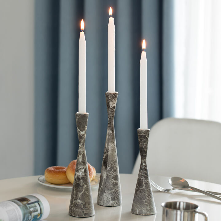 Marble Resin Candle Holders - Set of 3 Exquisite Decorative Taper Candlesticks for Luxurious Home Decor, Elegant Dining Table Centerpieces, Stylish Interior Accents, and Exclusive Event Illumination, Black