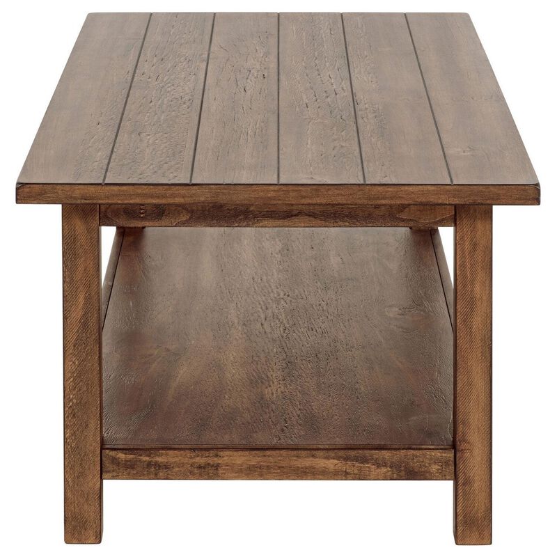 Ayne Coffee Table, 1 Shelf, Distressed Brown Wood Frame, 47 Inch - Benzara