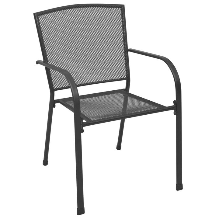 Outdoor Dining ArmSet of 4, Dark Gray Steel Frame, Mesh Design - Benzara