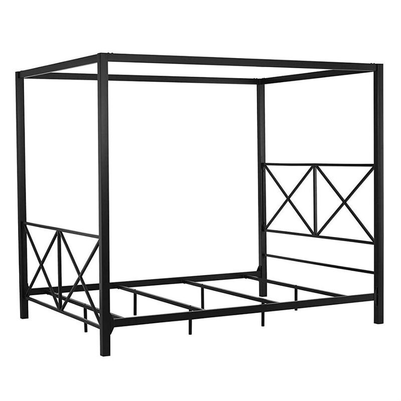 Hivvago Queen size Modern Black Metal Four-Poster Canopy Bed Frame