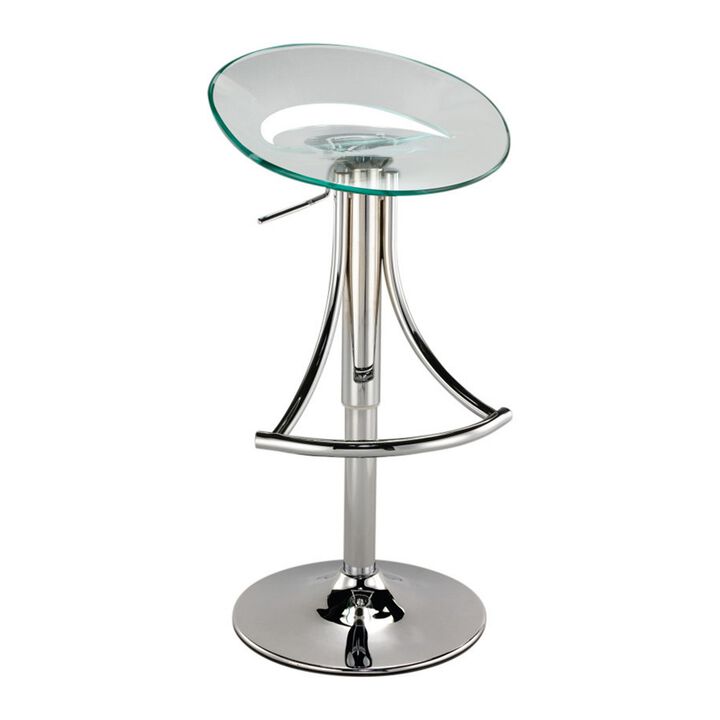Vera 19-29 Inch Counter Height Stool, Round Swivel Adjustable, Chrome Clear - Benzara