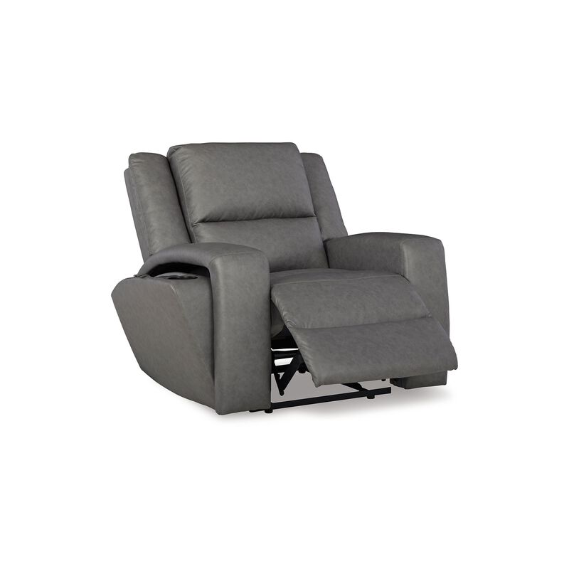 Vance Manual Recliner Chair, Gray Faux Leather, Pillow Top Headrest - Benzara