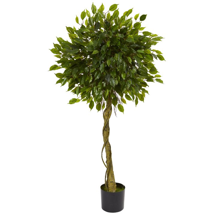 Hivvago 5 Feet Ficus Artificial Topiary Tree UV Resistant (Indoor/Outdoor)