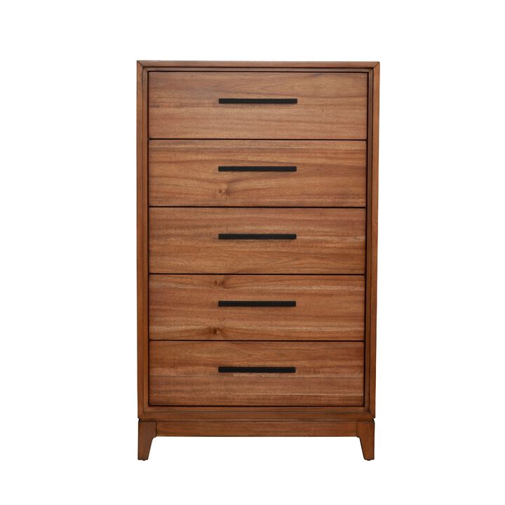 Chest with 5 Drawers and Wooden Frame, Brown-Benzara