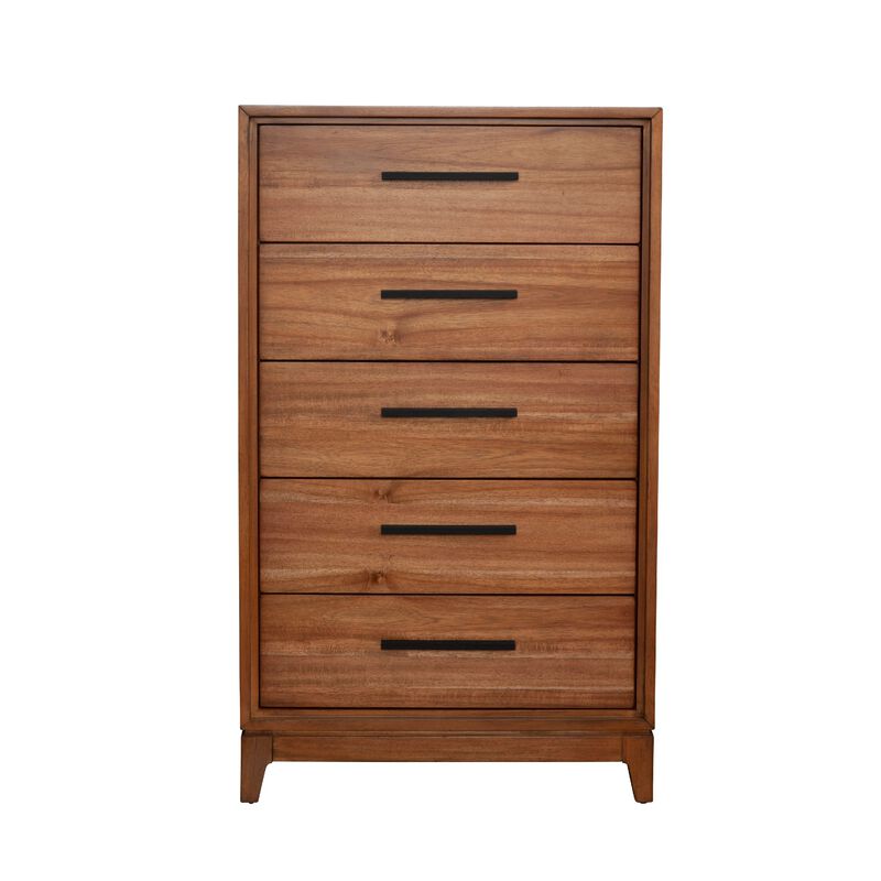 Chest with 5 Drawers and Wooden Frame, Brown-Benzara