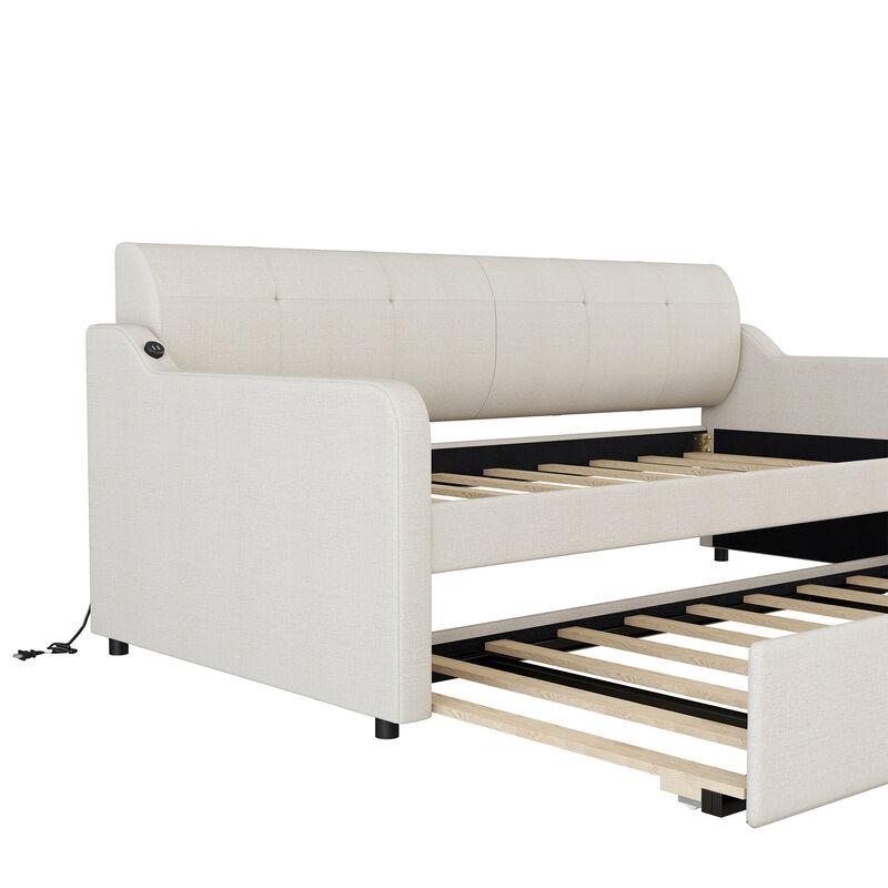 Merax Upholstery Daybed with Trundle and USB Charging Design