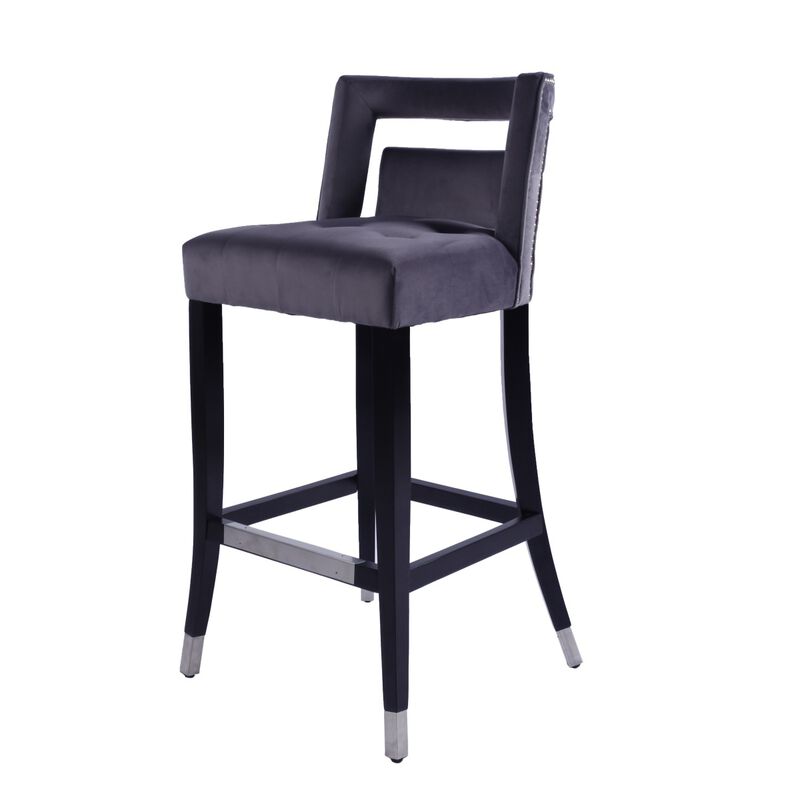 Suede Velvet Barstool With Nailheads Dining Room Chair 2 PCS Set - 30 Inch Seater Height