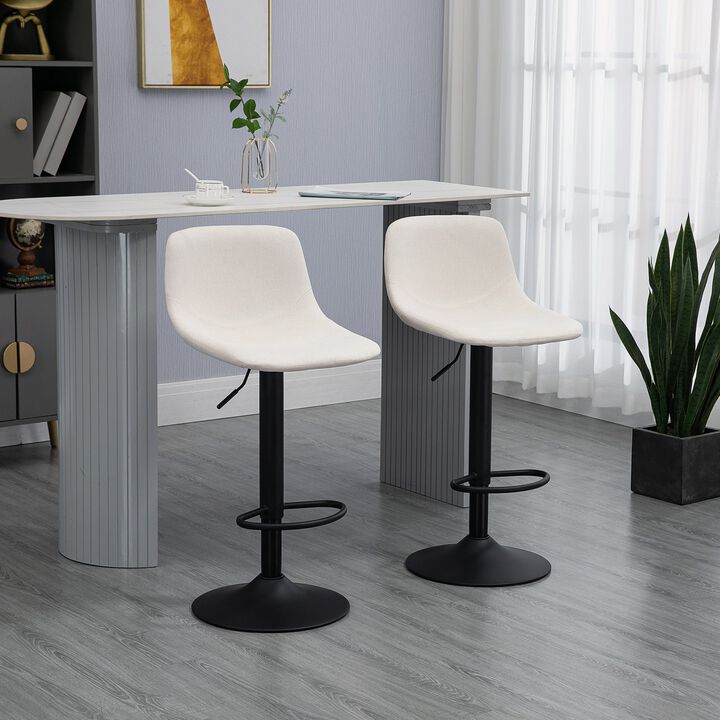 Cream White Bar Chairs: Set of 4 Adjustable Swivel Padded Stools