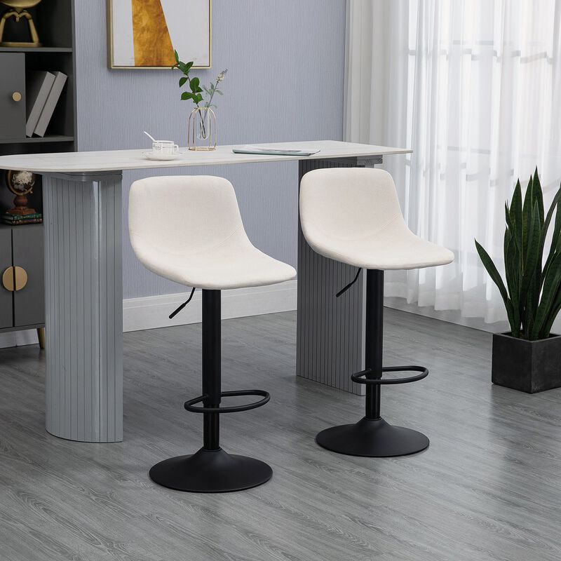 Cream White Bar Chairs: Set of 4 Adjustable Swivel Padded Stools
