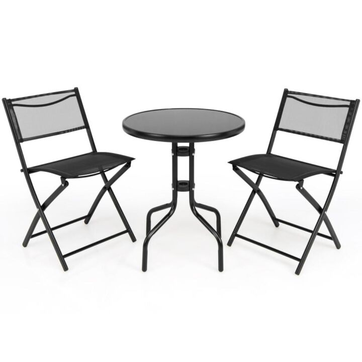 Hivvago 3 Pieces Folding Bistro Table Chairs Set for Indoor and Outdoor