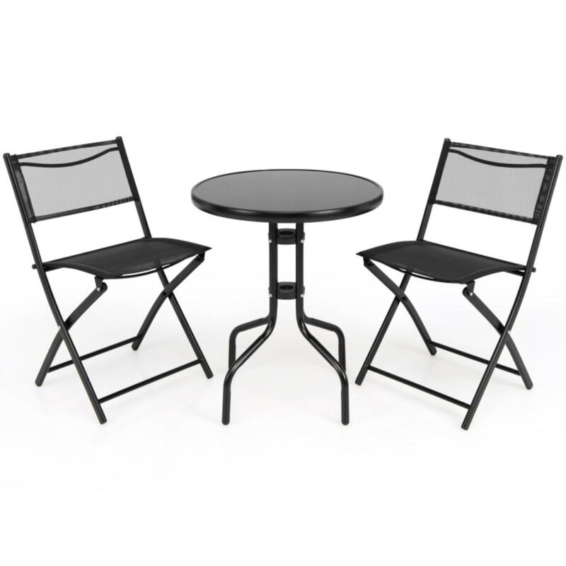 Hivvago 3 Pieces Folding Bistro Table Chairs Set for Indoor and Outdoor