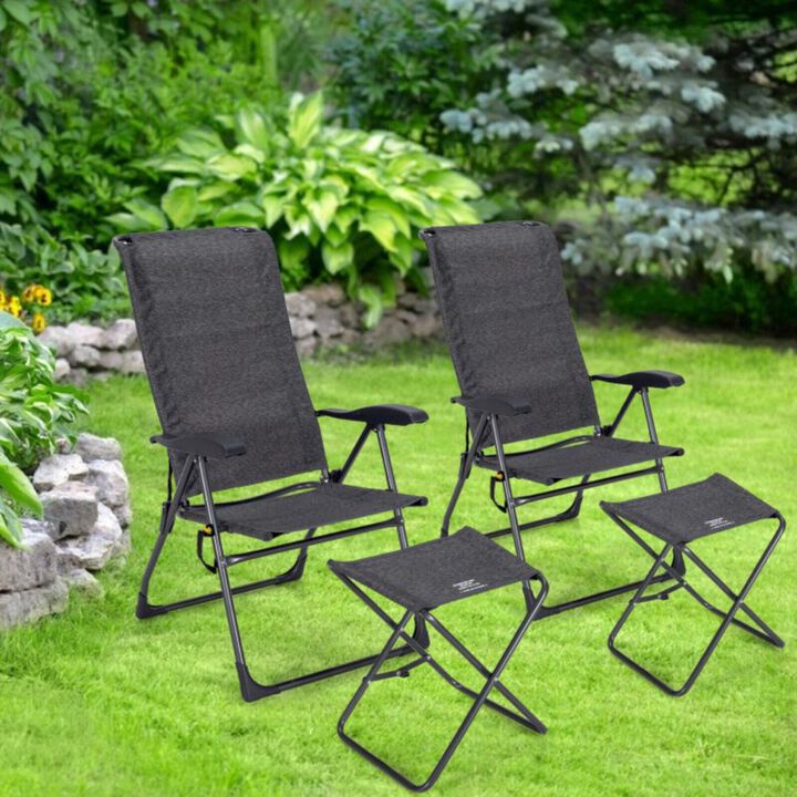 Hivvago 4 Pieces Patio Adjustable Back Folding Dining Chair Ottoman Set