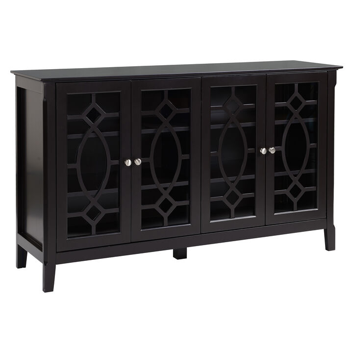 HOMCOM Sideboard Buffet Cabinet, Kitchen Storage Cabinet, Glass Door Accent Cabinet with Adjustable Shelves, Espresso