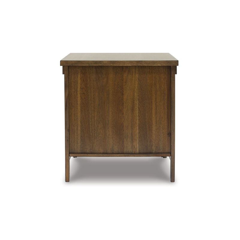 Chip Side End Table, Dual Door Cabinet, 26 Inch Rustic Brown Wood - Benzara