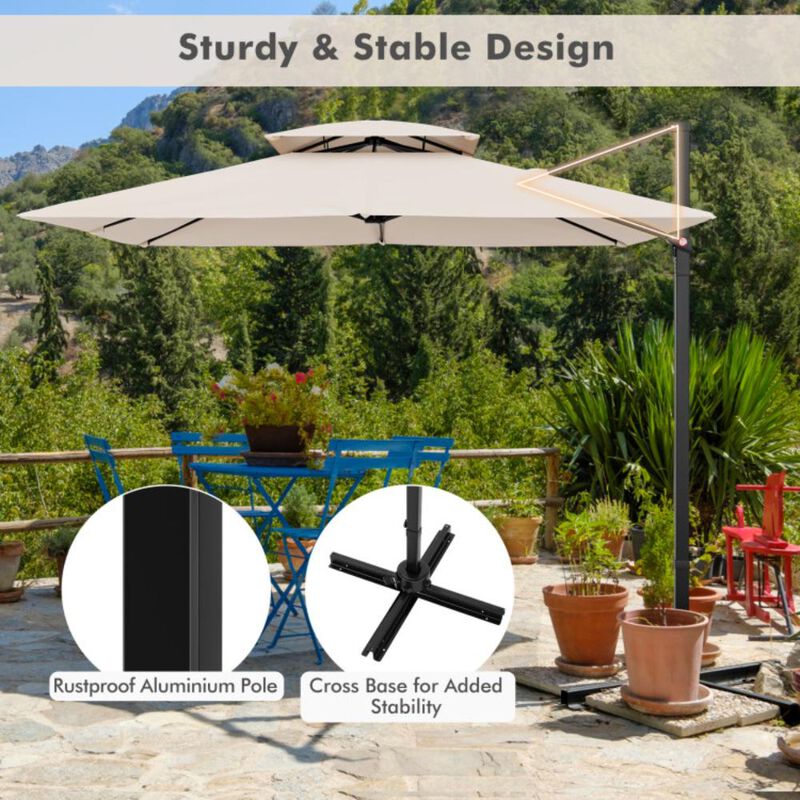 Hivvago 9.5 Feet Cantilever Patio Umbrella with 360° Rotation and Double Top