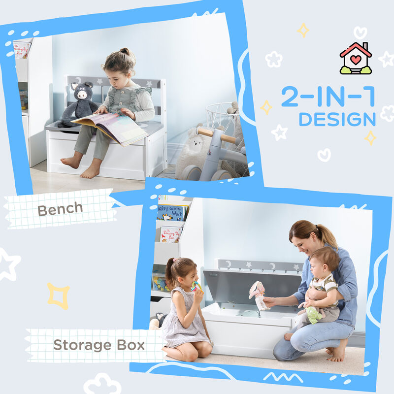 2-IN-1 Toy Chest, Kids Storage Bench Cabinet with Safety Pneumatic Rod, Grey