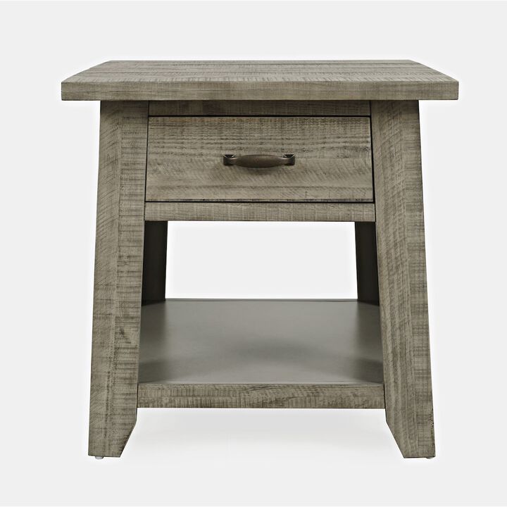 Jofran Telluride Rustic Farmhouse Solid Wood End Table with Storage