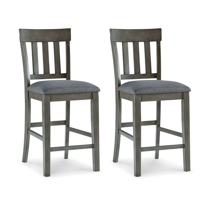 Haly Counter Height Chair Set of 2, Gray Solid Wood Frame and Fabric - Benzara