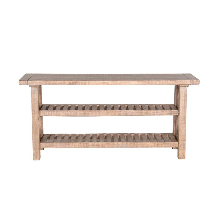 Anva Sofa Table, Light Brown Mahogany, 2 Shelves, Rectangular 60 Inch - Benzara