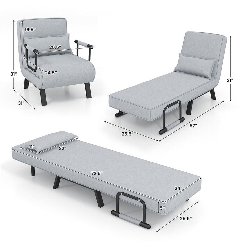 Folding 6 Position Convertible Sleeper Bed Armchair Lounge Couch with Pillow