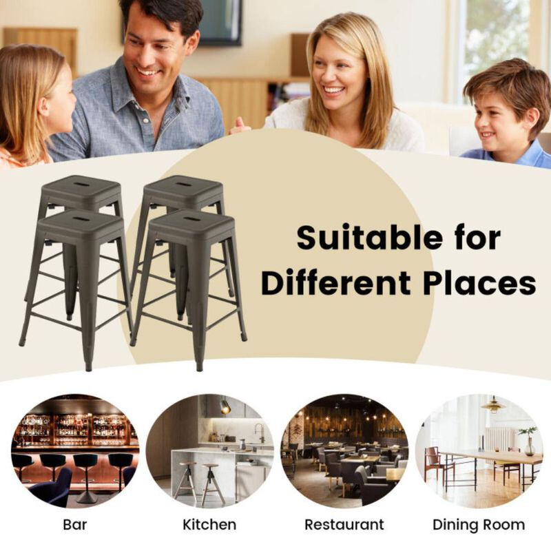 Hivvago 24 Inch Set of 4 Tolix Style Counter Height Barstool Stackable Chair