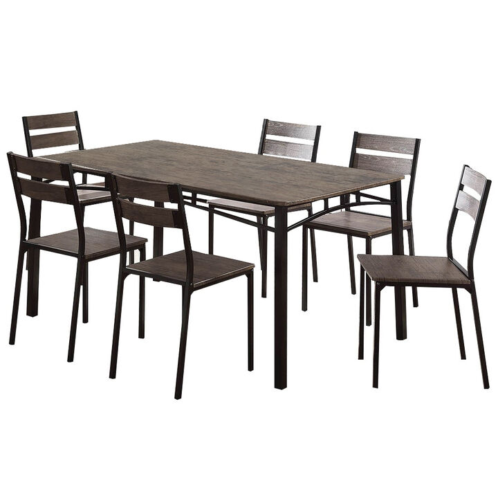 7 Piece Metal And Wood Dining Table Set In Antique Brown - Benzara