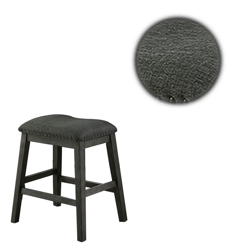 Fabric Saddle Counter Stool with Nailhead Trim, Set of 2, Gray-Benzara